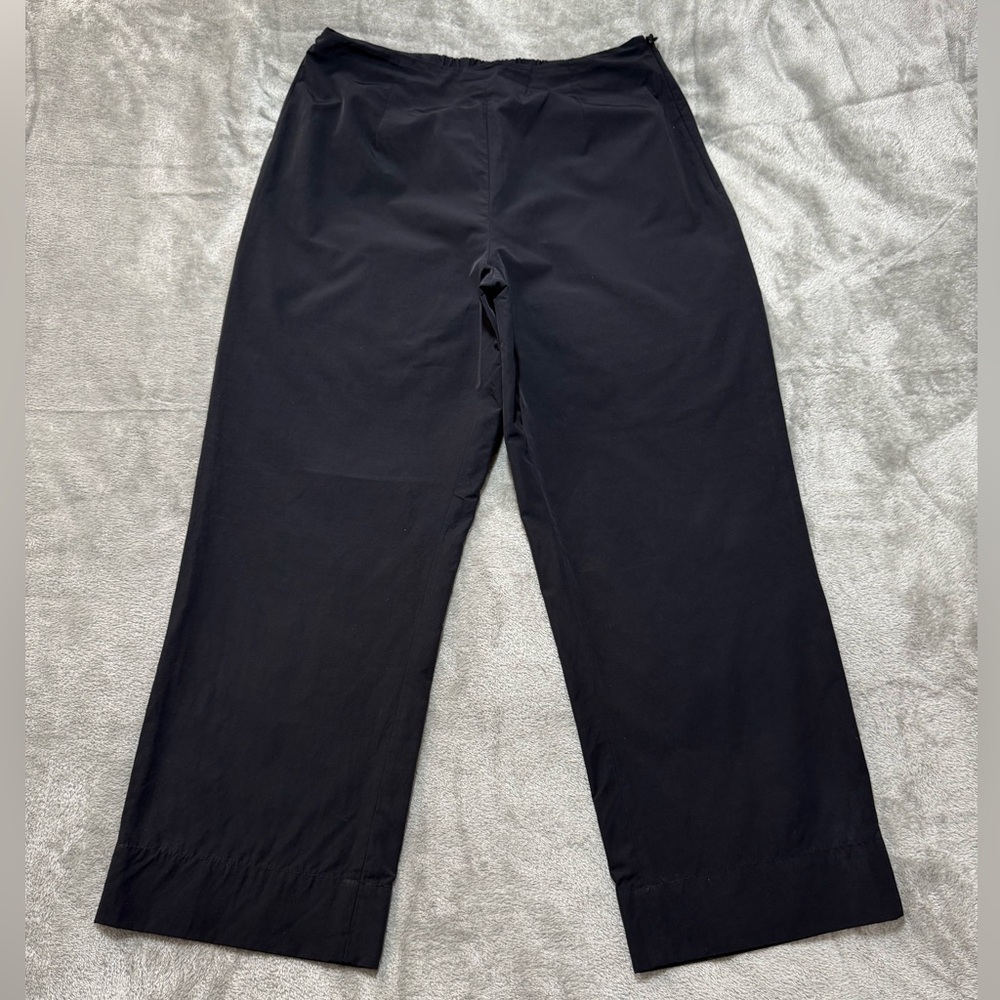 Peter O Mahler Lagenlook Wide Leg Pants Black Nylon Windbreaker Lightweight